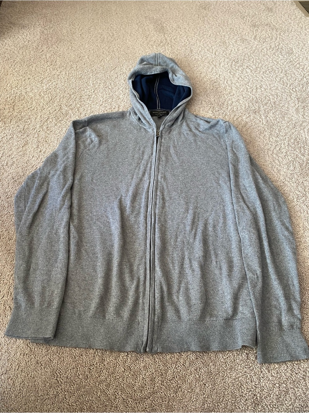 Banana Republic Light Gray Hooded Zip Sweater with Navy Lining
